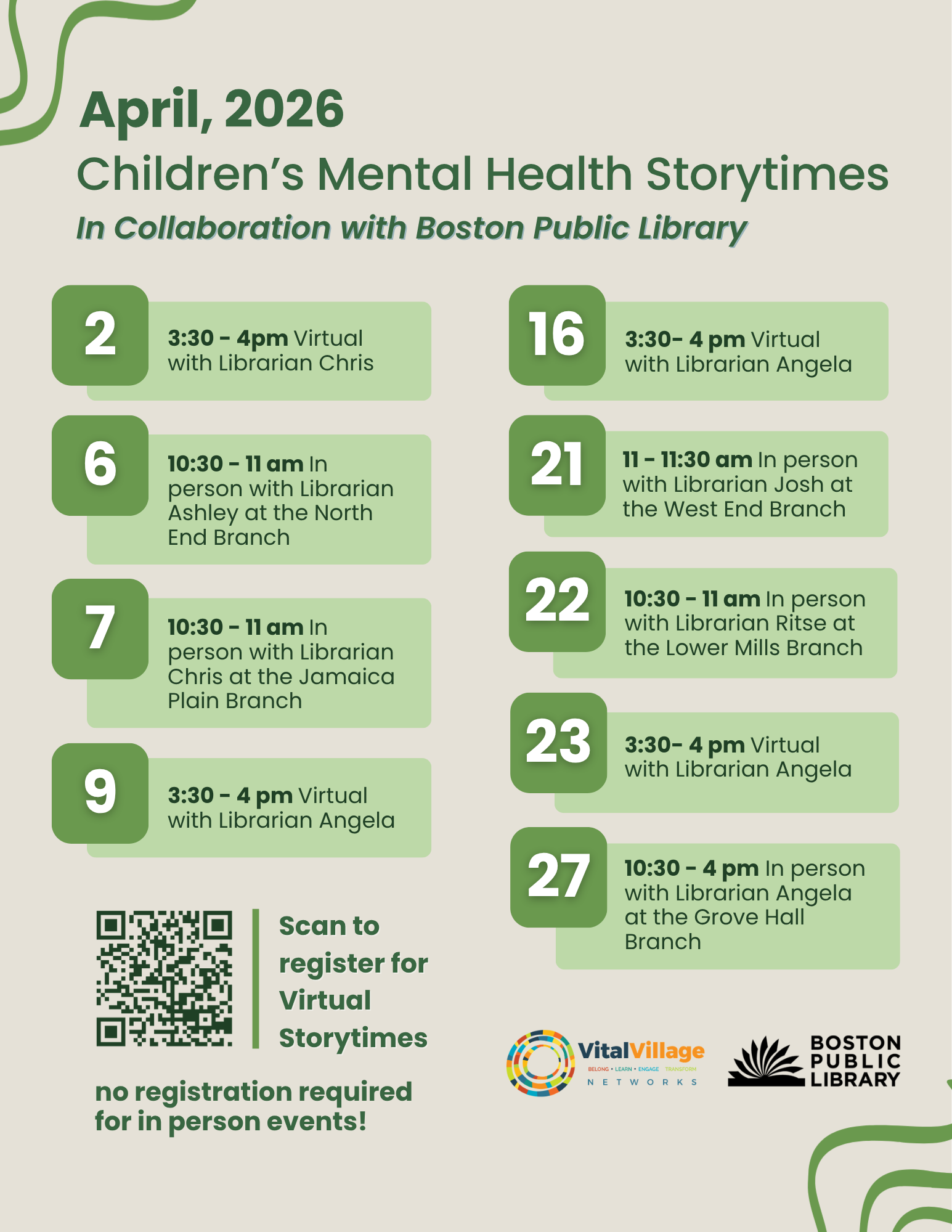 April Events Calendar with QR code