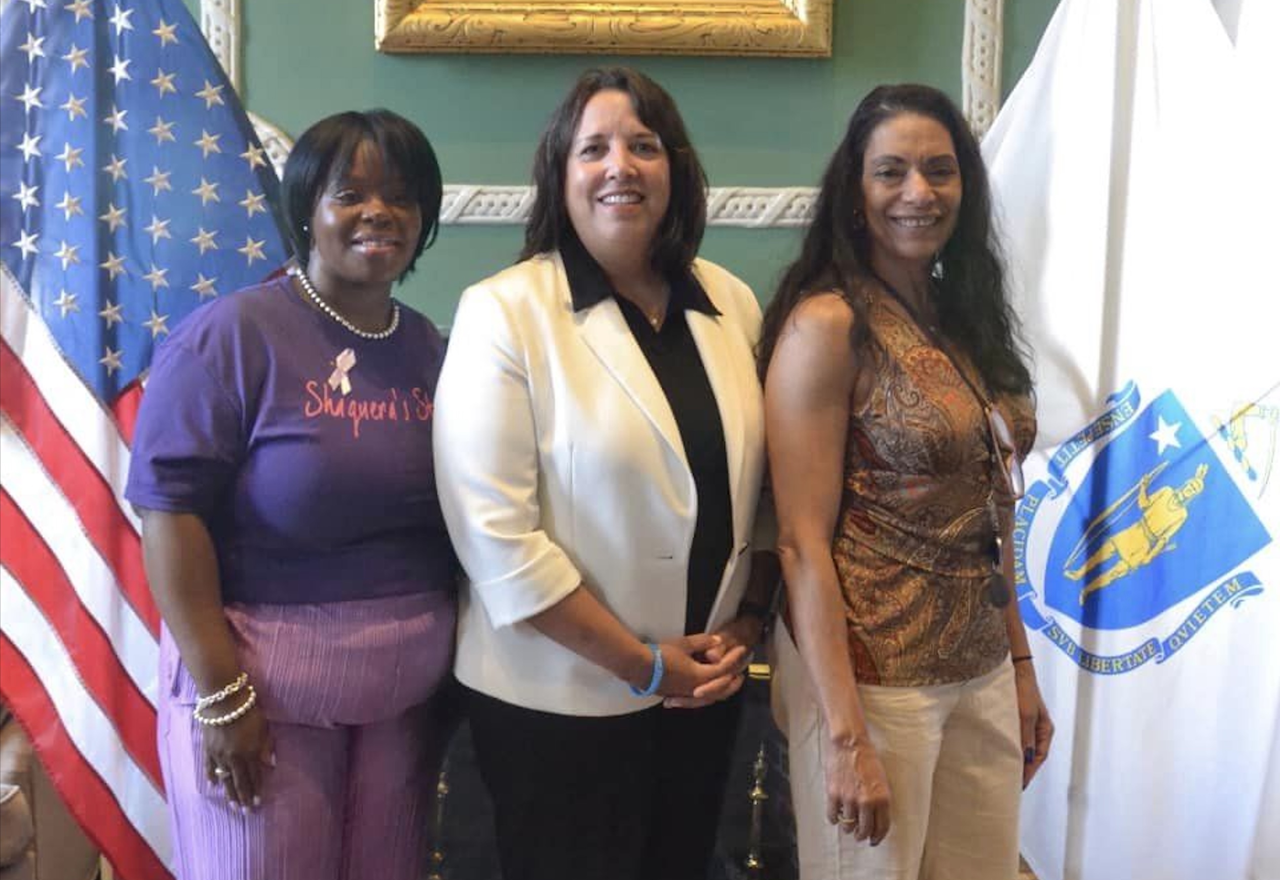 From left to right: Shaquera Robinson (Adriana Cordero’s co-founder at Shaquera's Story Domestic Violence Coaching and Consulting), Lt. Governor Driscoll, Adriana Cordero.